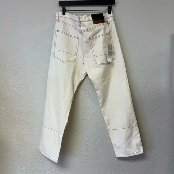 NWT MARNI Raw Cotton Drill White Size 29 Contrast Stitch Straight Leg Jeans